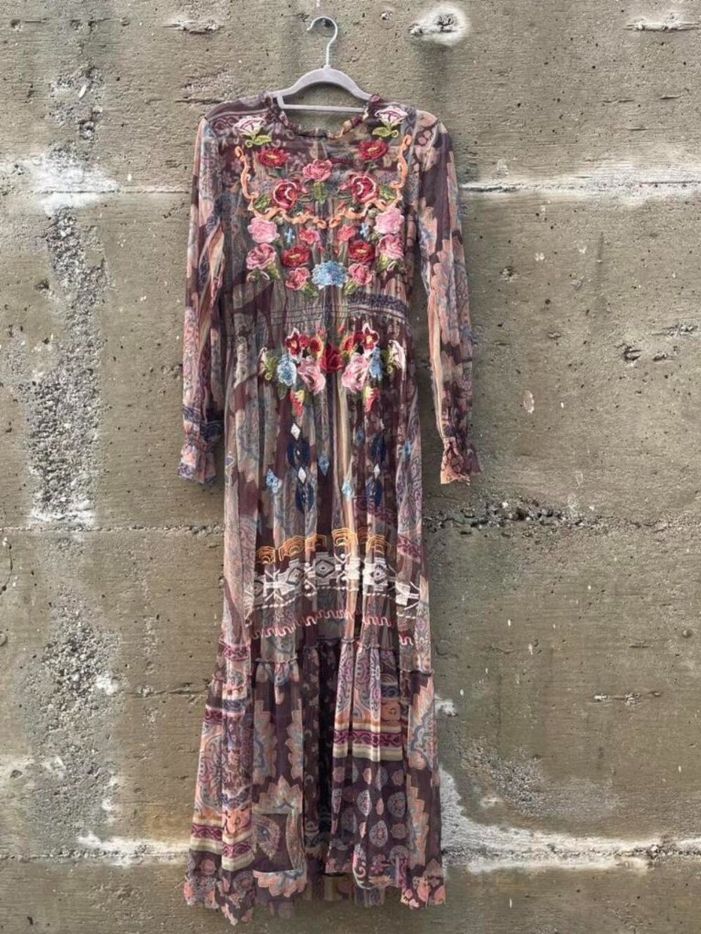 Johnny Was Biya Elexa mesh maxi printed embroidered boho dress